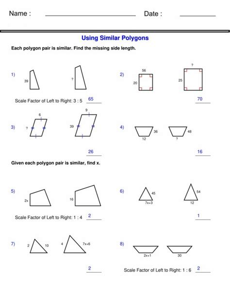 Using Similar Polygons Worksheets Find The Missing Side Similarity Worksheets Made By Teachers