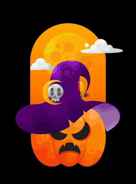 Calabaza de halloween enojada con ilustración de sombrero de bruja