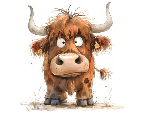 Funny Highland Cow Clipart, 24 High Quality JPG, Whimsical, Watercolor ...