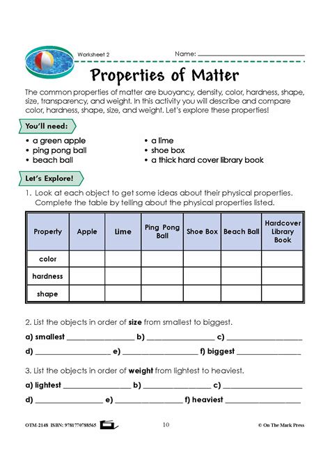 Properties Of Matter Grade 5 Lesson With Experiments Worksheets Library