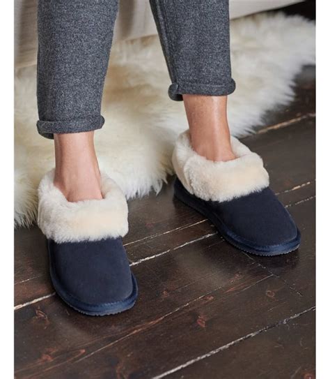 Navy 100 Sheepskin Womens Short Sheepskin Slipper Boot