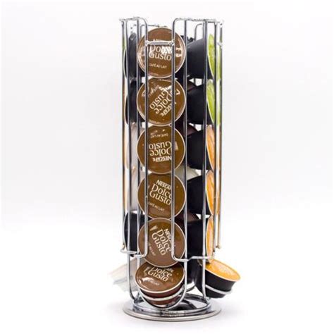 Revolving Rotating 32 Capsule Coffee Pod Holder Tower Stand Rack For Dolce Gusto Iron Chrome