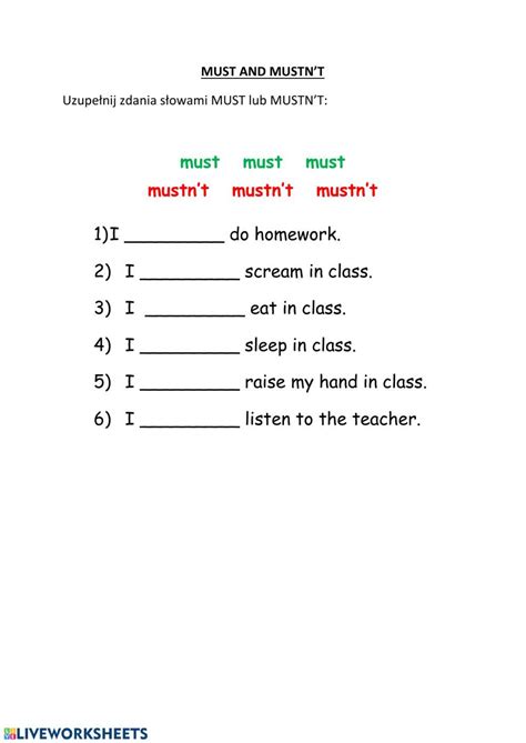 Actividad De Must And Mustn T Do Homework English Grammar Worksheets