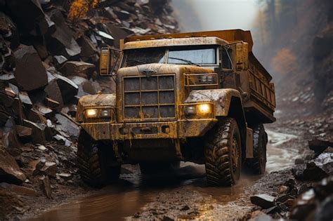 Premium Ai Image Articulated Dump Truck Navigating Through Rough