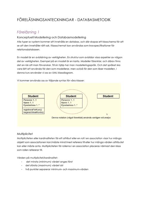 FÖRELÄ Sningsanteckningar FÖRELÄSNINGSANTECKNINGAR DATABASMETODIK