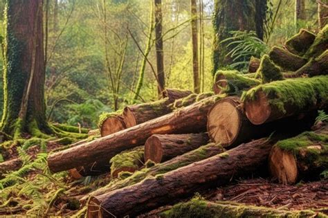 Premium Ai Image Stack Of Freshly Cut Logs In A Forest Clearing