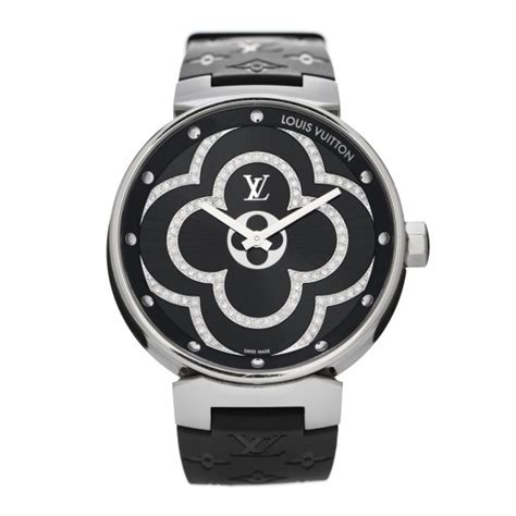 Louis Vuitton Stainless Steel Rubber Diamond Mm Tambour Moon Devine