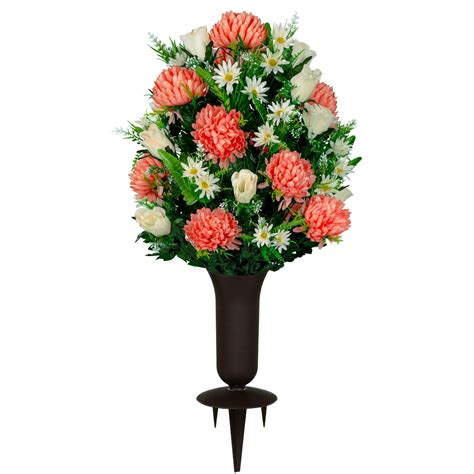 Peach And Cream Cemetery Flower Arrangement With Vase Included Spring