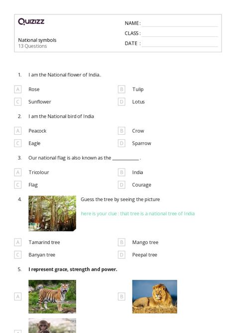 National Symbols Worksheets For Th Class On Quizizz Free Printable