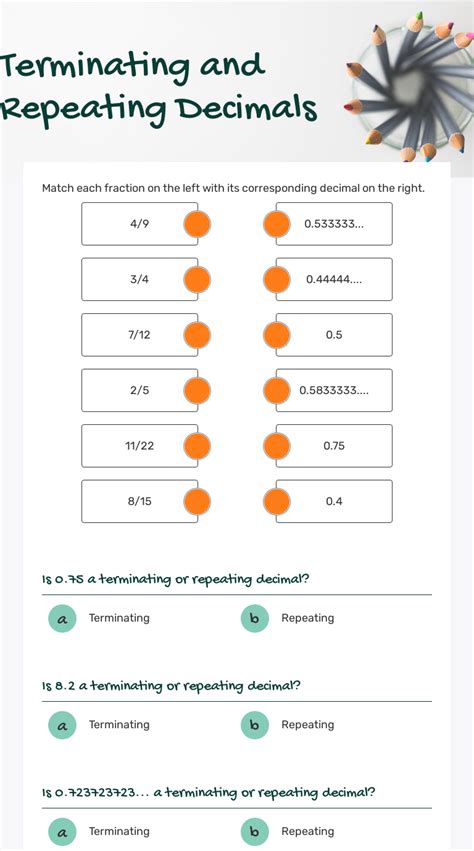 Terminating And Repeating Decimals Interactive Worksheet By Alison Brilliant Wizer Me