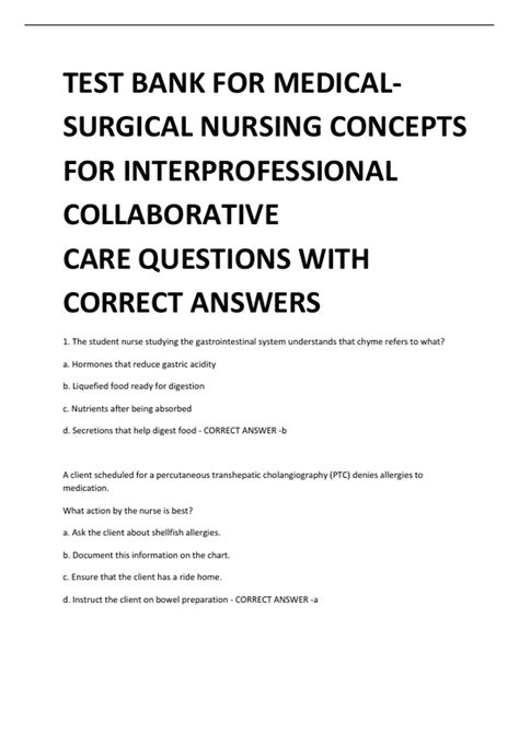 TEST BANK FOR MEDICAL SURGICAL NURSING CONCEPTS FOR INTERPROFESSIONAL ...