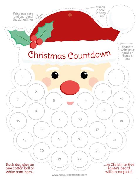 Santa S Beard Christmas Countdown Printable Christmas Countdown