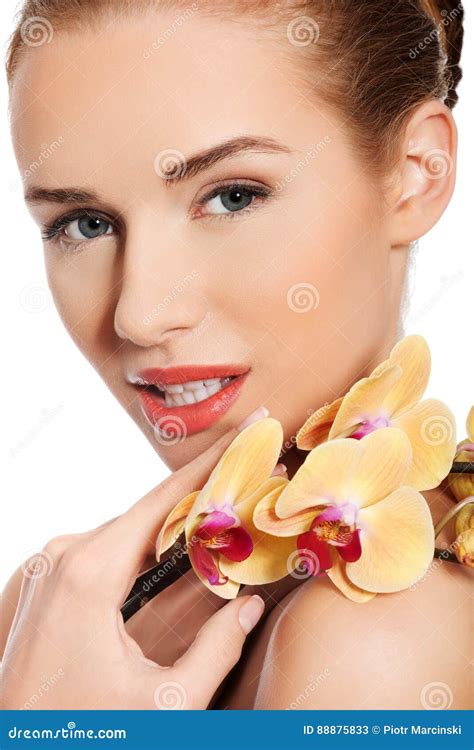 Portrait Of Nude Woman With An Orchid Flower Stock Image Image Of