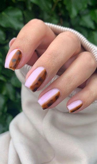 Trendy Tortoiseshell Nails Half Pink Half Tortoiseshell Nails