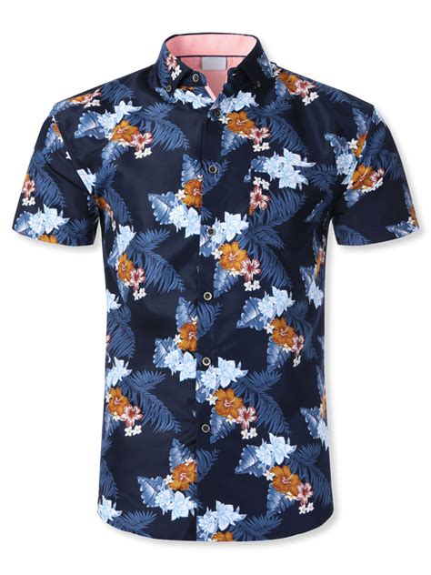 Hat And Beyond Men S Tropical Hawaiian Flora Print Button Up Shirt