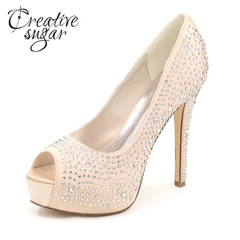 Creativesugar Lady Platform High Heel Rhinestone Diamond Bridal Wedding Party Banquet Evening