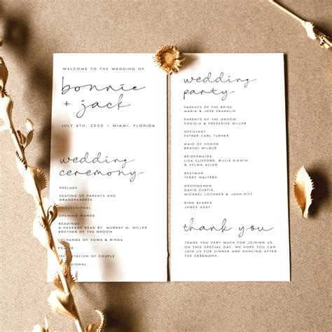 Wedding Ceremony Program Template, Simple Program Template, Elegant ...