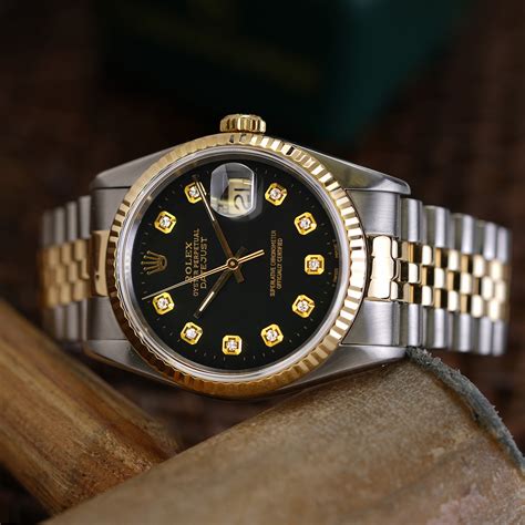 Rolex Datejust Black Diamond Dial Two Tone Jubilee Mm Circa