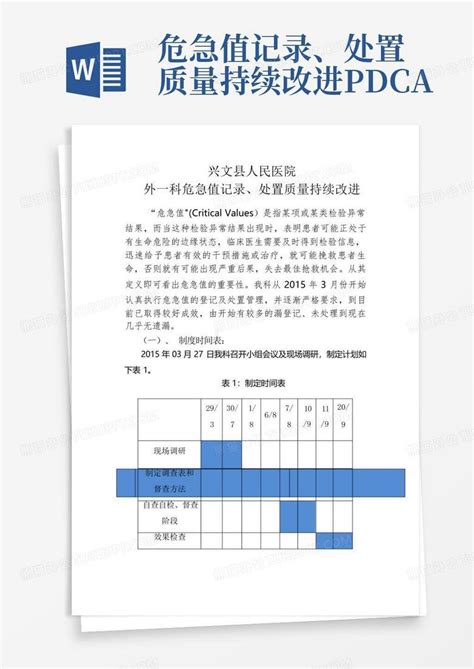 危急值记录、处置质量持续改进 Pdcaword模板下载编号lrwvgeda熊猫办公