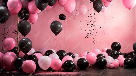 Premium AI Image | pink birthday balloons in a pink interior holiday ...