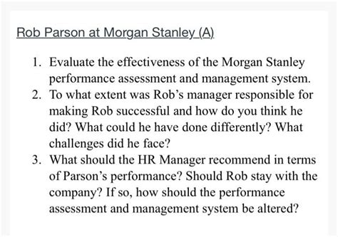 Solved Rob Parson At Morgan Stanley A 1 Evaluate The