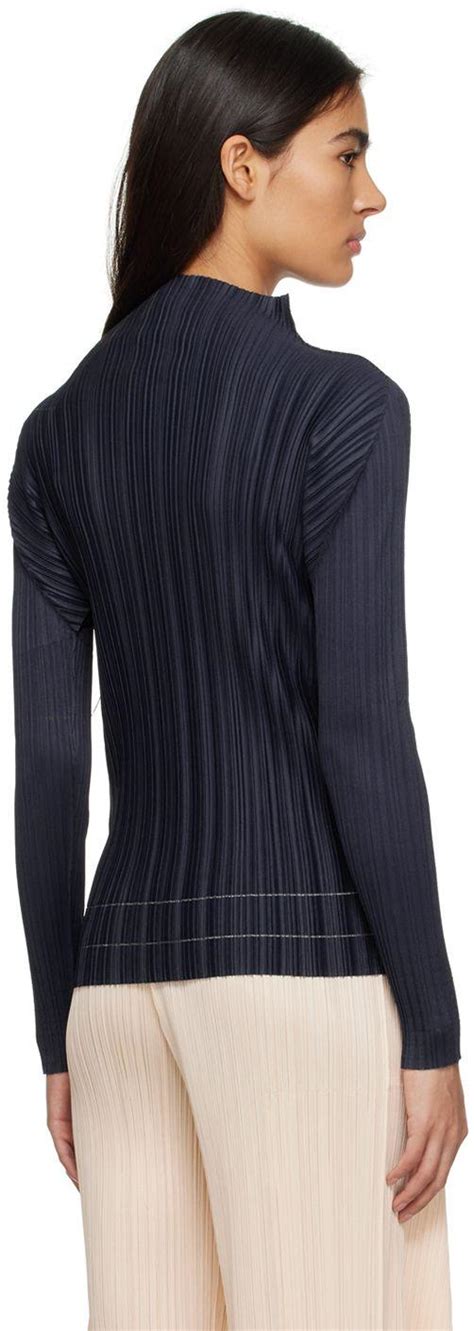 Pleats Please Issey Miyake Navy Soft Pleats Turtleneck