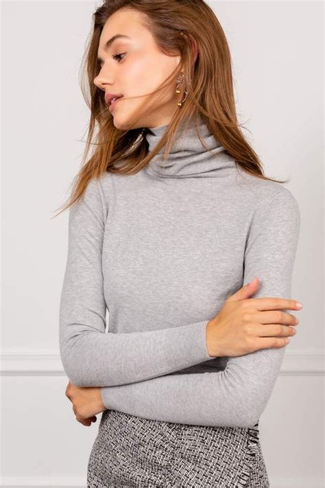 Jing Denonia Grey Turtleneck Top Turtle Neck Grey Turtleneck Turtleneck Long Sleeve Top