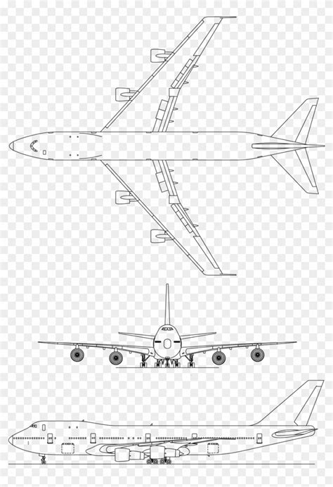 Boeing 747 100 3 View - Boeing 747 Sketch Wings Clipart (#3956784) - PikPng