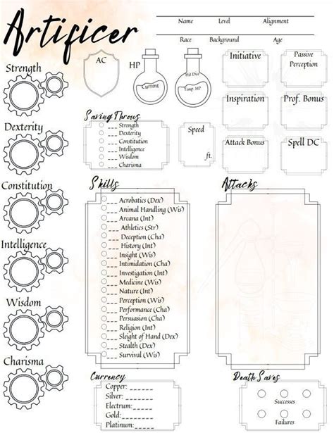 Artificer Character Sheet Set - Etsy