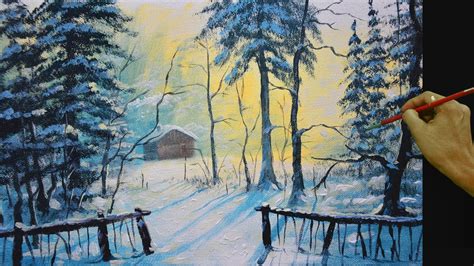 How To Paint Barn In The Snow Forest Using Acrylic By Jm Lisondra Youtube