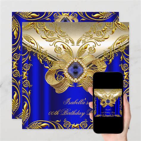 Elegant Elite Royal Blue Gold Birthday Party 2 Invitation Zazzle