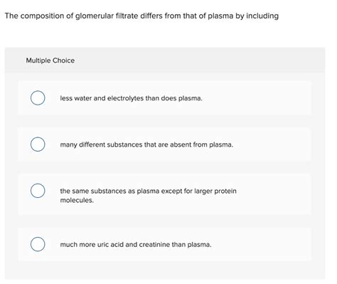 Solved The composition of glomerular filtrate differs from | Chegg.com