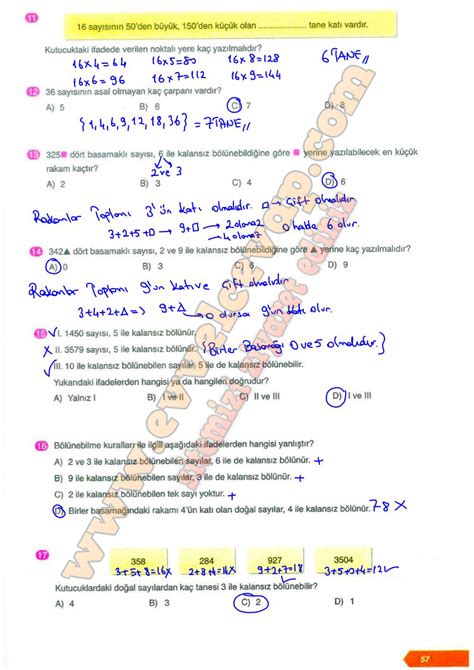 6 Sınıf Matematik Ders Kitabı Cevapları Ata Yayıncılık Sayfa 57