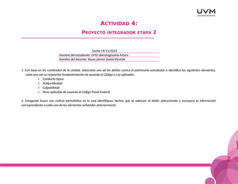 U2 Proyecto Integrador E2 EPD ACTIVIDAD 4 PROYECTO INTEGRADOR ETAPA