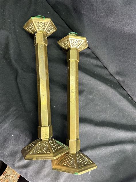 Pair Heavy Antique BRASS CHURCH ALTAR CANDLESTICKS 16 This Nation