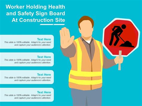 Worker Holding Health And Safety Sign Board At Construction Site | Presentation Graphics ...