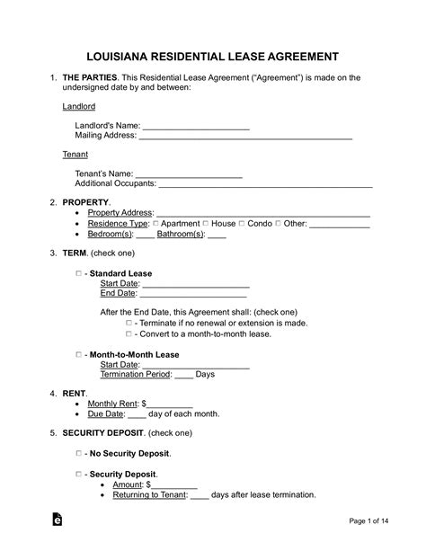 Free Louisiana Standard Residential Lease Agreement Template - PDF ...