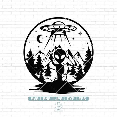 Alien Under The Moon Svg Alien Svg Ufo Svg Mountain Scene Svg Alien