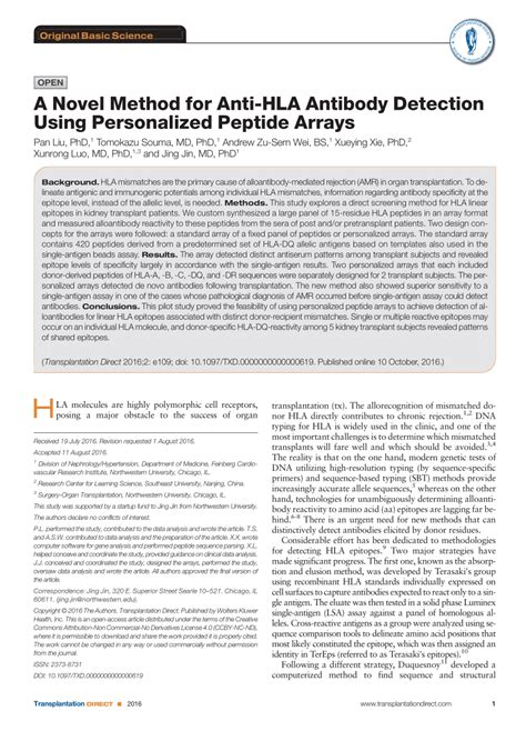 (PDF) A Novel Method for Anti-HLA Antibody Detection Using Personalized ... 