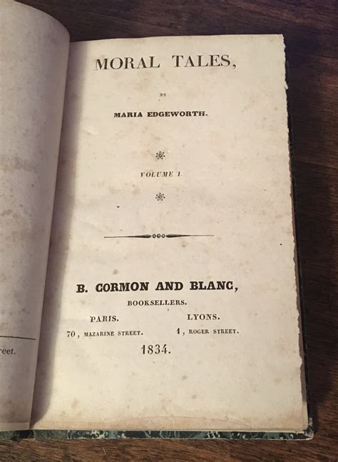 Moral Tales By Edgeworth Maria Very Good Hardcover 1834 En Gineste