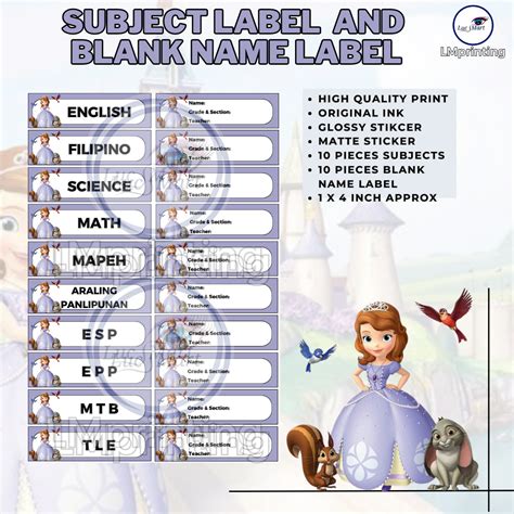 Lucsmart Fast Shipping Princess Sophia Theme Subject Sticker Label