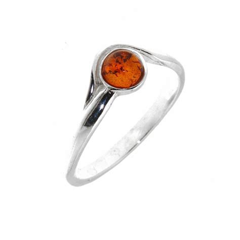 Bague Argent Ambre Pierre Ronde Mm Ref