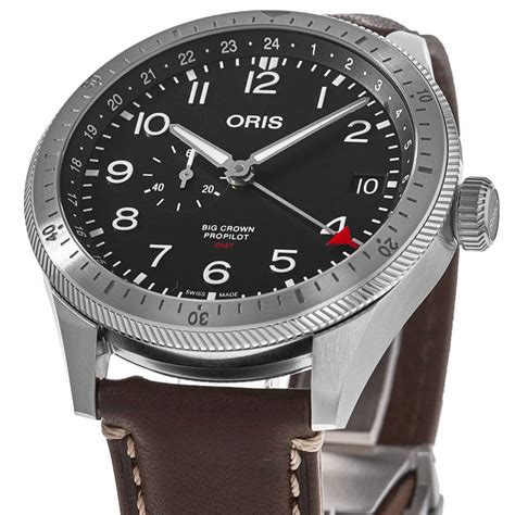 Oris Big Crown Propilot Timer Gmt Automatic Black Dial Brown Leather