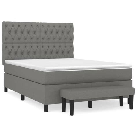 For Lit Sommier Tapissier Avec Matelas Gris Fonc X Cm Tissu