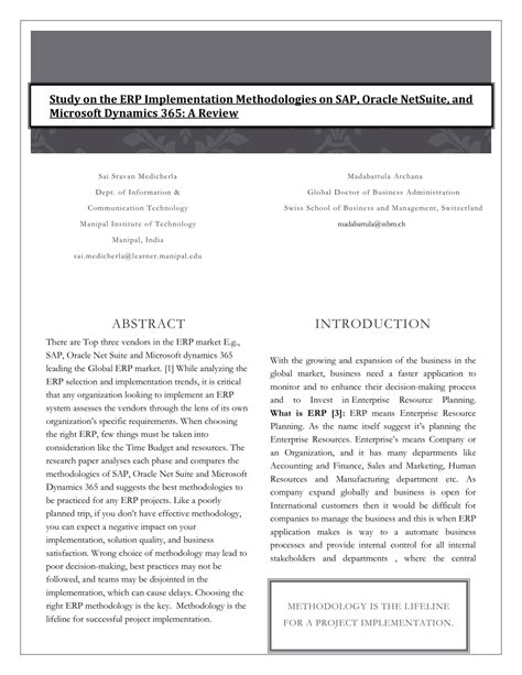 Pdf Study On The Erp Implementation Methodologies On Sap Oracle