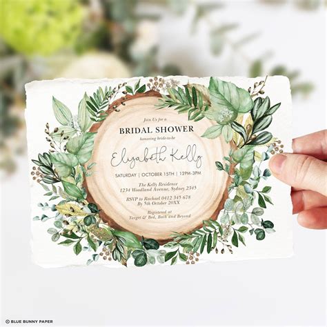 Editable Greenery Bridal Shower Invitation Template Rustic Forest