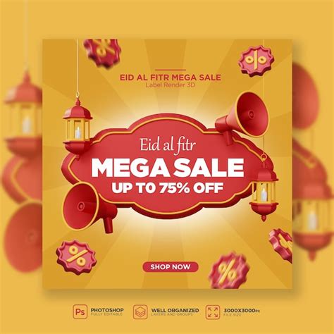 Premium PSD Eid Al Fitr Mega Sale Social Media Template