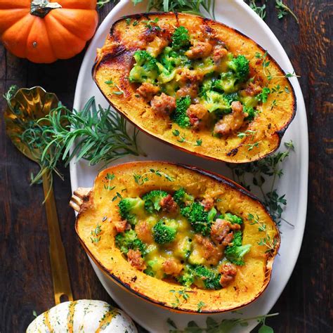 Stuffed Spaghetti Squash With Broccoli Sausage And Cheddar Cheese