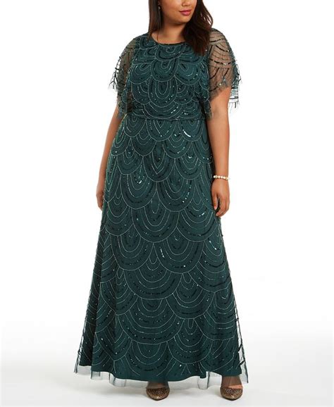 Adrianna Papell Plus Size Beaded Blouson Gown Macys