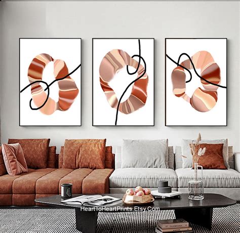 Terracotta Pink Geometric Wall Art Set of 3 Abstract Painting - Etsy